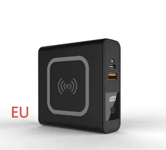 PD20W fast power bank with wireless charging and built-in plug in black or white colours