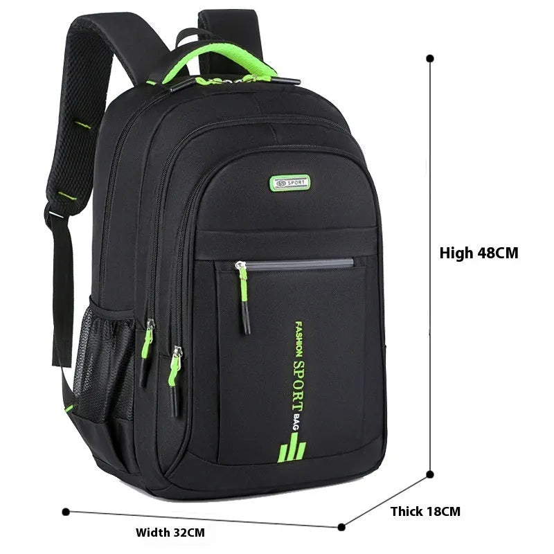 Men's solid colour nylon computer backpack with sewing thread detail, 36-55L capacity, air pillow belt