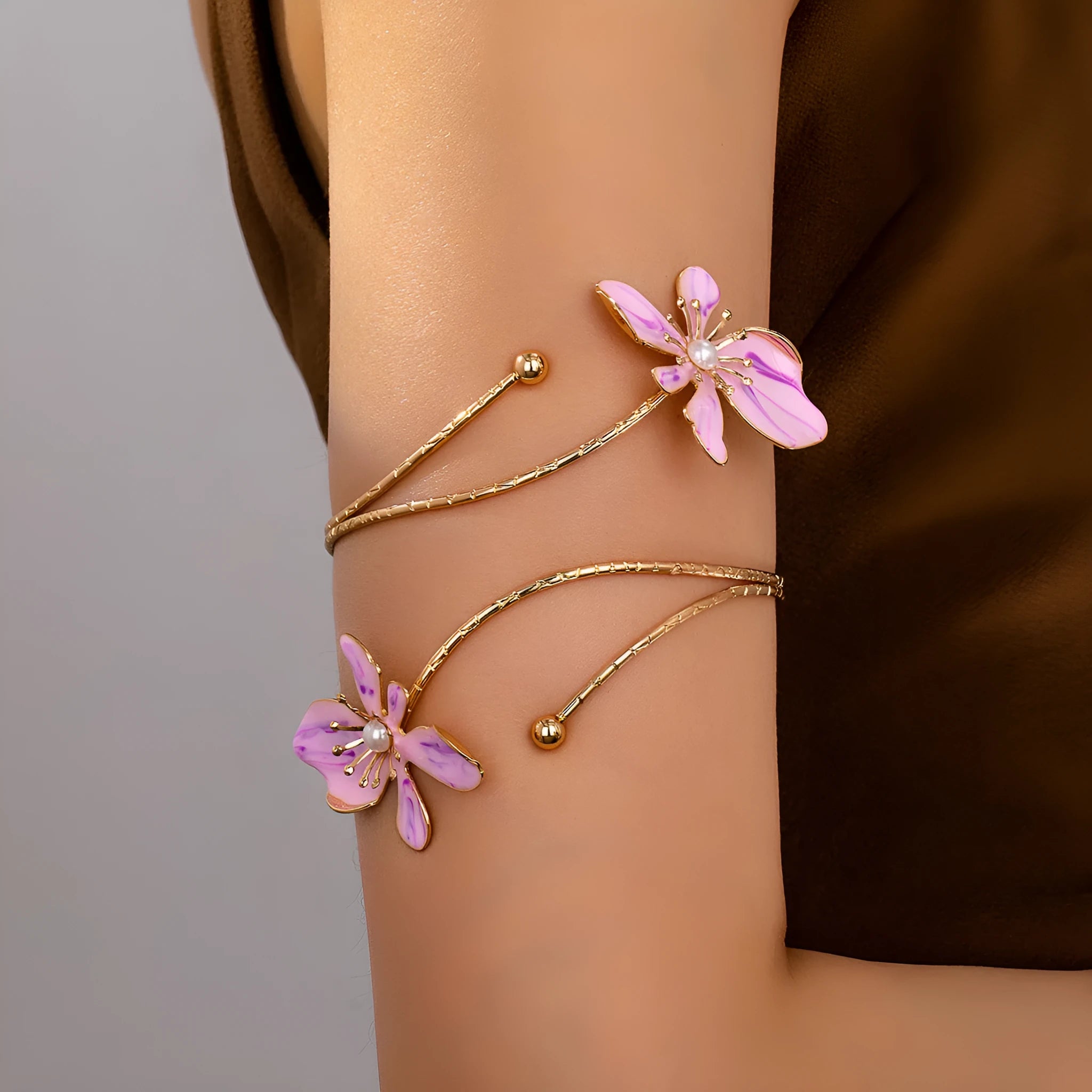 Personalised fashion pattern hollow armband in alloy with pink and purple colour options