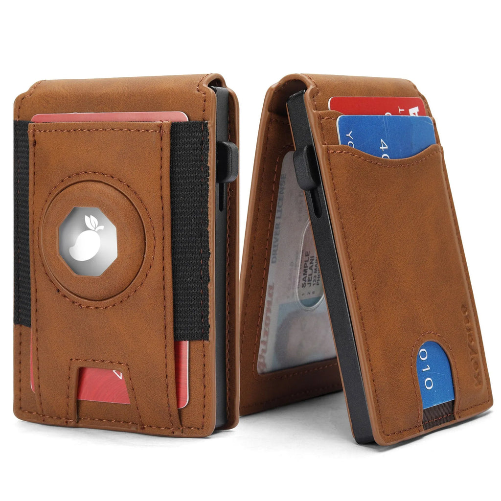 Men's synthetic leather card holder wallet in black, dark brown and light brown colour options