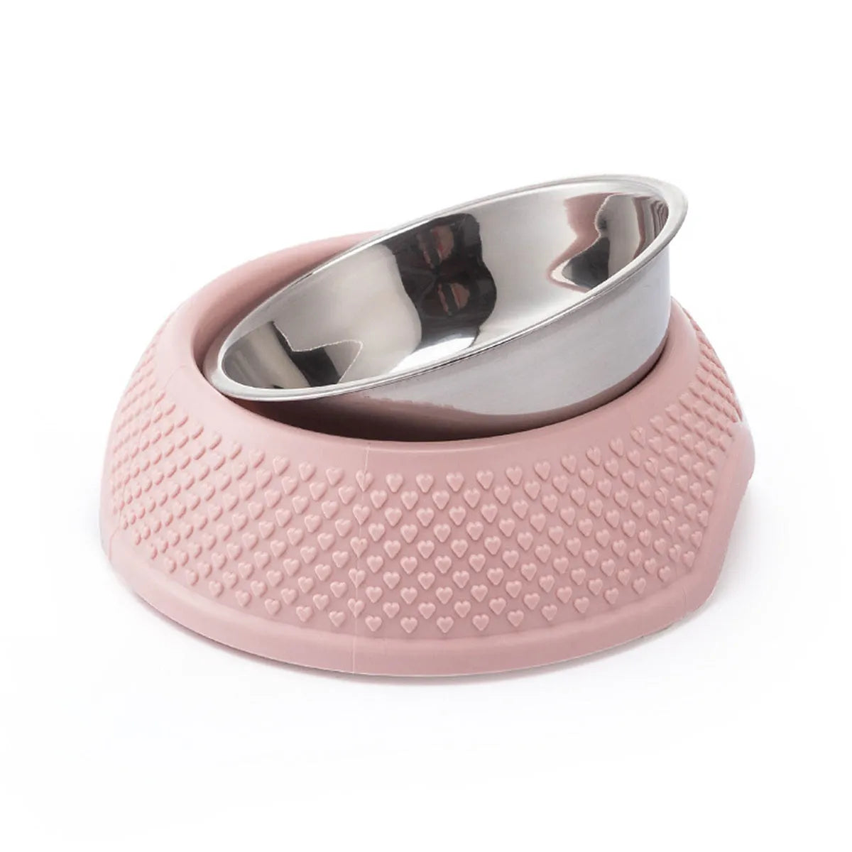 Set of 4 stainless steel pet bowls with weighted non-slip base in blue, green and pink colours