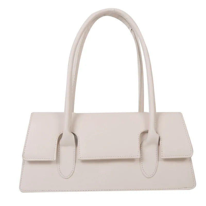 Women's black PU leather small square shoulder bag with stitching details and document compartment