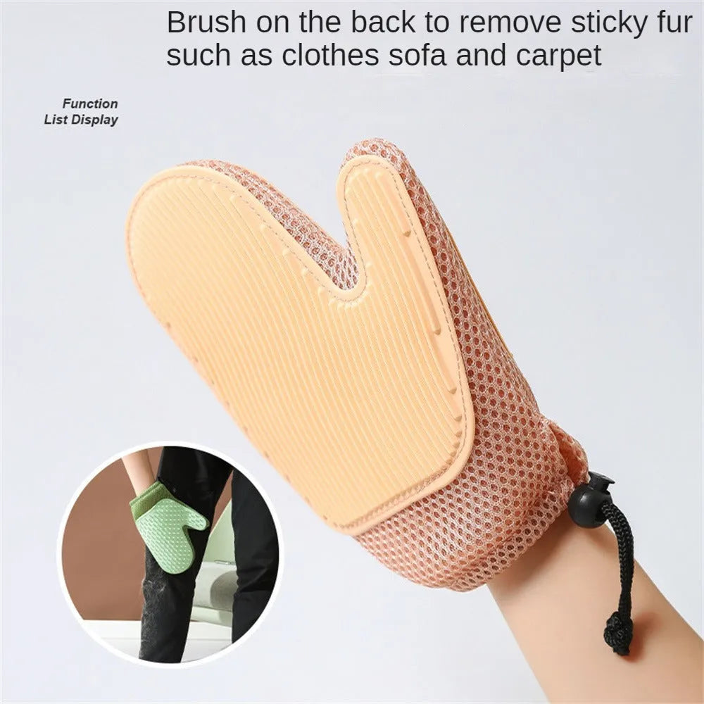 Right-hand pet grooming glove for hair removal and massage in dark blue, light green, or yellow