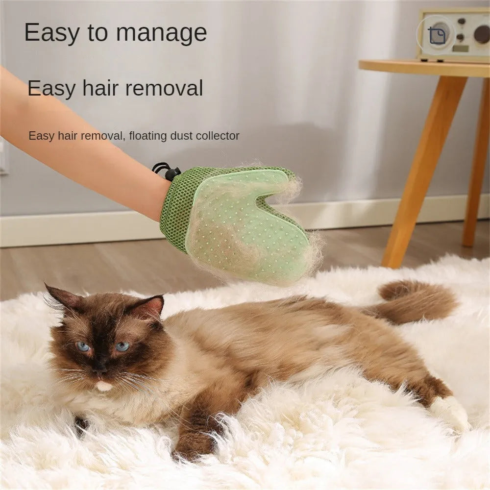 Right-hand pet grooming glove for hair removal and massage in dark blue, light green, or yellow