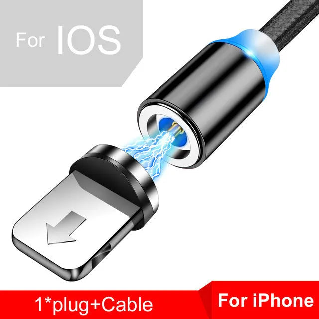 Magnetic USB fast charging cable with LED indicator in black or red colour