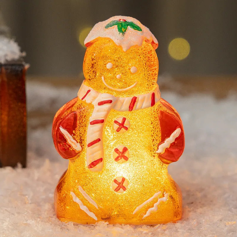 LED glowing Christmas gingerbread man snowman ornament with plastic construction and coloured scarf