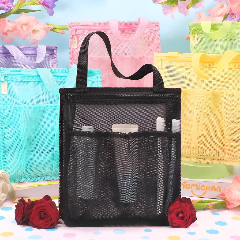 Black and pink large capacity swimming gym bag with dry wet separation compartments and mesh pocket