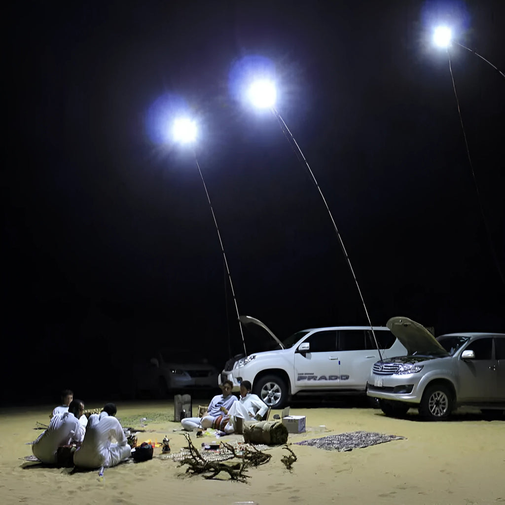 White LED fishing rod light with telescopic pole and remote control for outdoor night fishing and camping