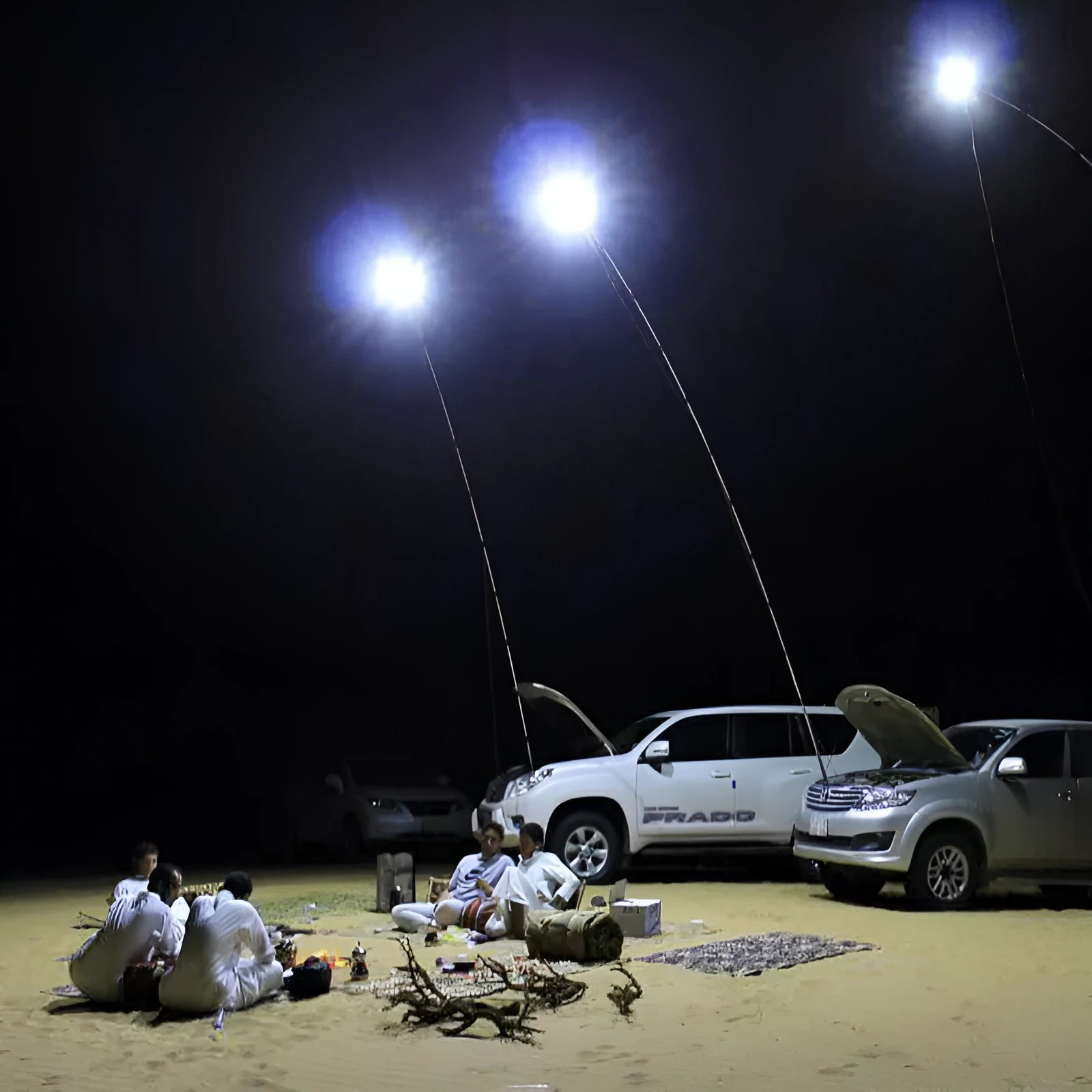 White LED fishing rod light with telescopic pole and remote control for outdoor night fishing and camping