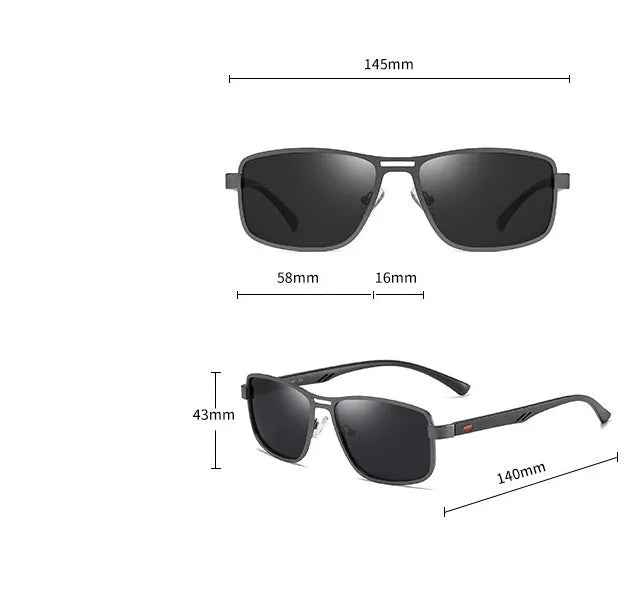 Men's polarized sunglasses with TR90 frame and TAC lens in black with grey film finish