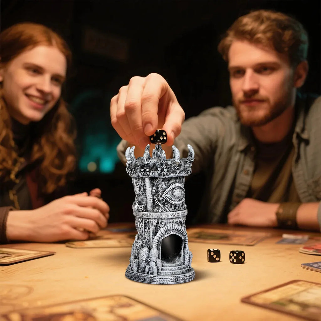 Fantasy-Themed Cyclops Beholder Dice Tower Grey Resin Craftsmanship 17cm Board Game Accessory for Role-Playing Multiplayer Gatherings Family Parties Gift