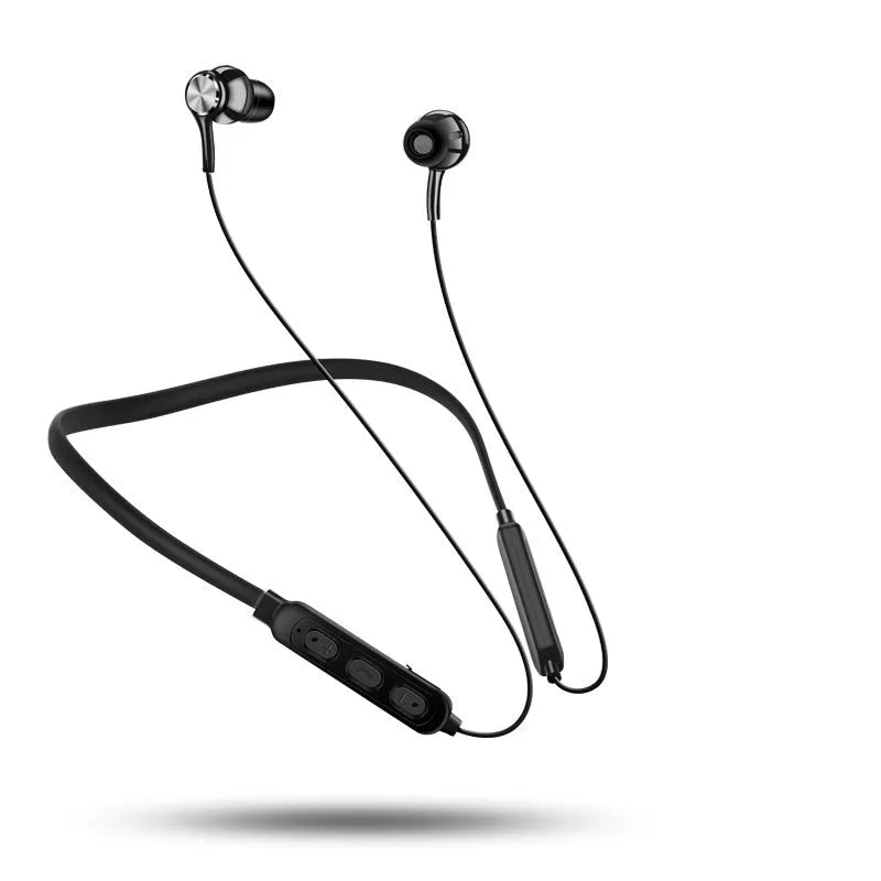 Sports neckband Bluetooth earphones in black, red, or white colours with secure neckband design