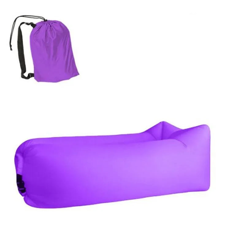 Inflatable lazy sofa in blue on a beach, 240cm polyester airbed for camping