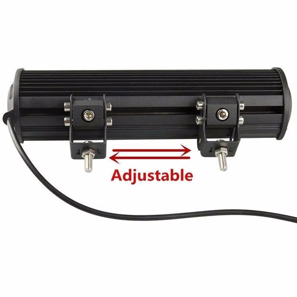 Black aluminium alloy double row LED off-road roof light with PMMA lens and mounting bracket.