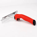 Large red dog comb with rubber handle and alloy steel teeth on surface