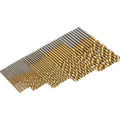 50-piece titanium coated HSS drill bit set with golden finish