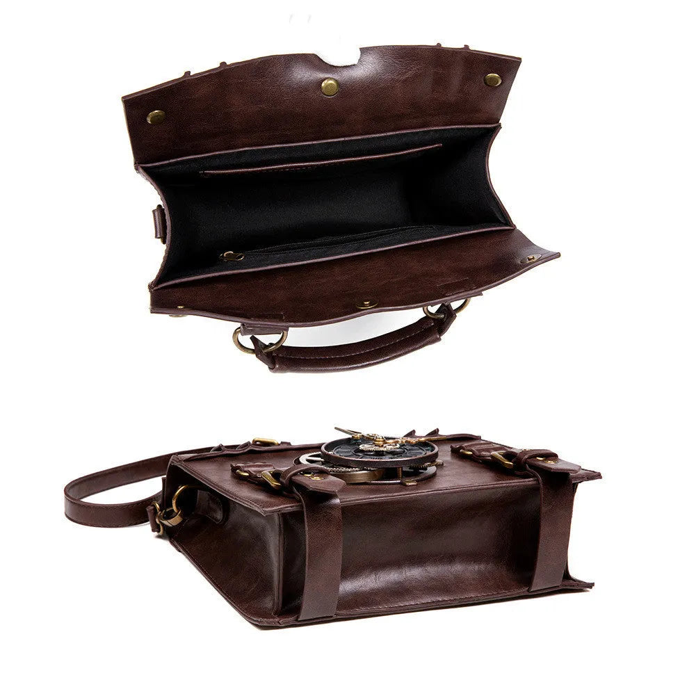 Bronze steampunk industrial retro shoulder bag with metal hardware and pillow bag shape