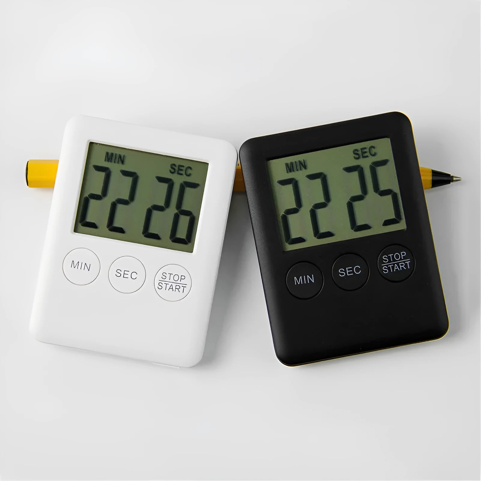 Black and white magnetic kitchen timer with countdown and count up functions