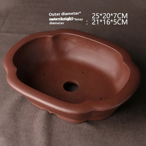 Handmade purple clay bonsai pot measuring 25cm by 20cm in classical Chinese style