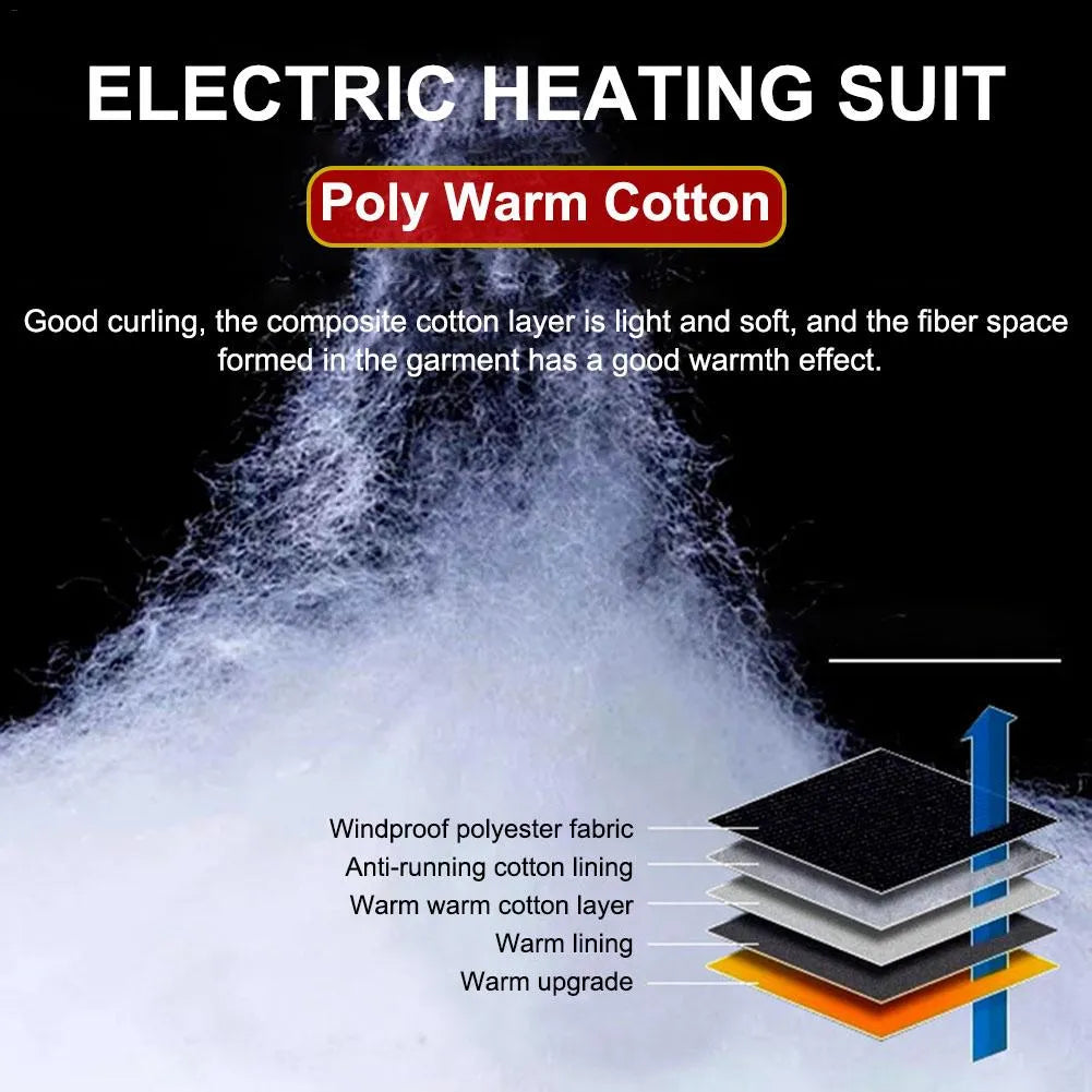 Heated cotton vest in black with USB power cable for outdoor winter use