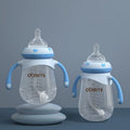 Wide caliber anti-colic baby bottle with handle in blue colour 300ml capacity