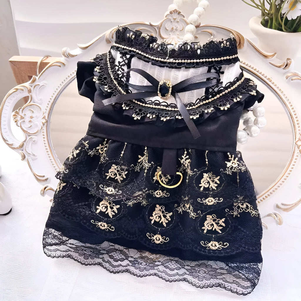 Gothic golden princess style polyester skirt for cats and dogs with size options XS to XL
