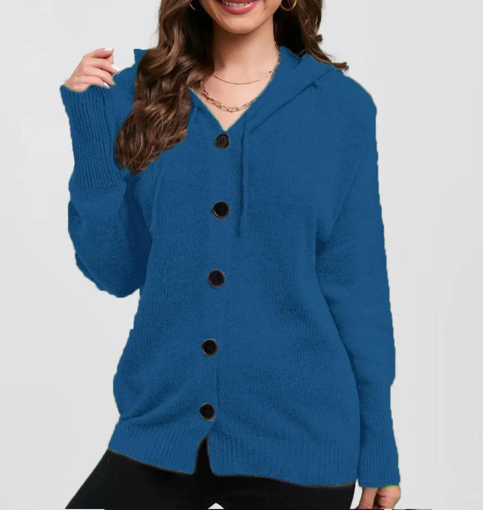 Women's loose fit hooded cotton cardigan sweater in multiple colour options