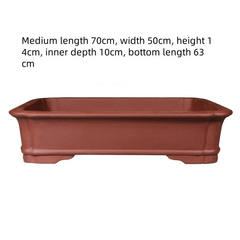 Handmade large rectangular purple clay flowerpot for bonsai and succulents