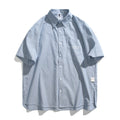 Blue striped short-sleeved overalls shirt cardigan loose fit on hanger