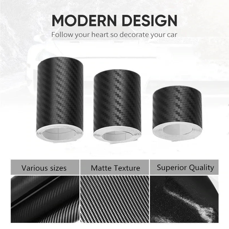 Matte carbon fibre roll for protecting car door sills from scratches and water, showing width options.