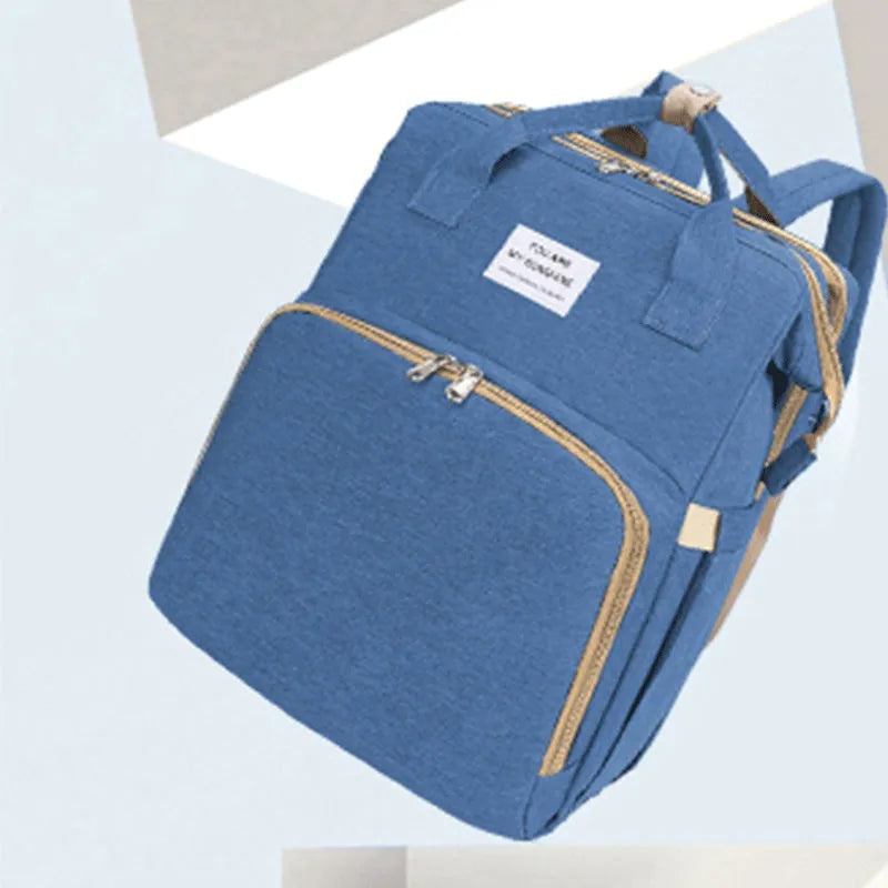Portable folding mummy bag in multiple colours with curved shoulder strap and USB interface