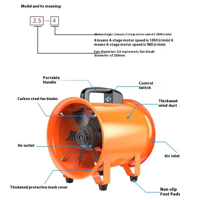 8-inch titanium steel axial flow fan with 7 blades for industrial dust removal and ventilation