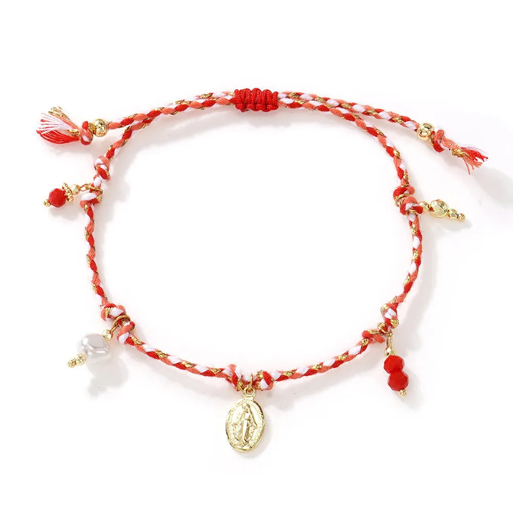 Colourful hand-woven braided rope bracelet in ethnic style for women with multiple colour options