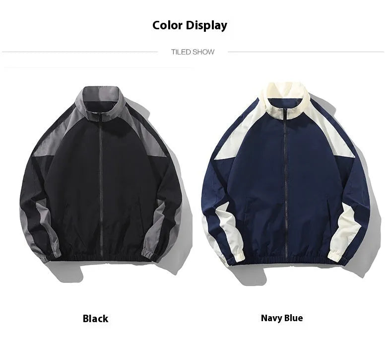 Men's loose-fit casual jacket with colour-contrast stitching and side seam pockets in dark blue