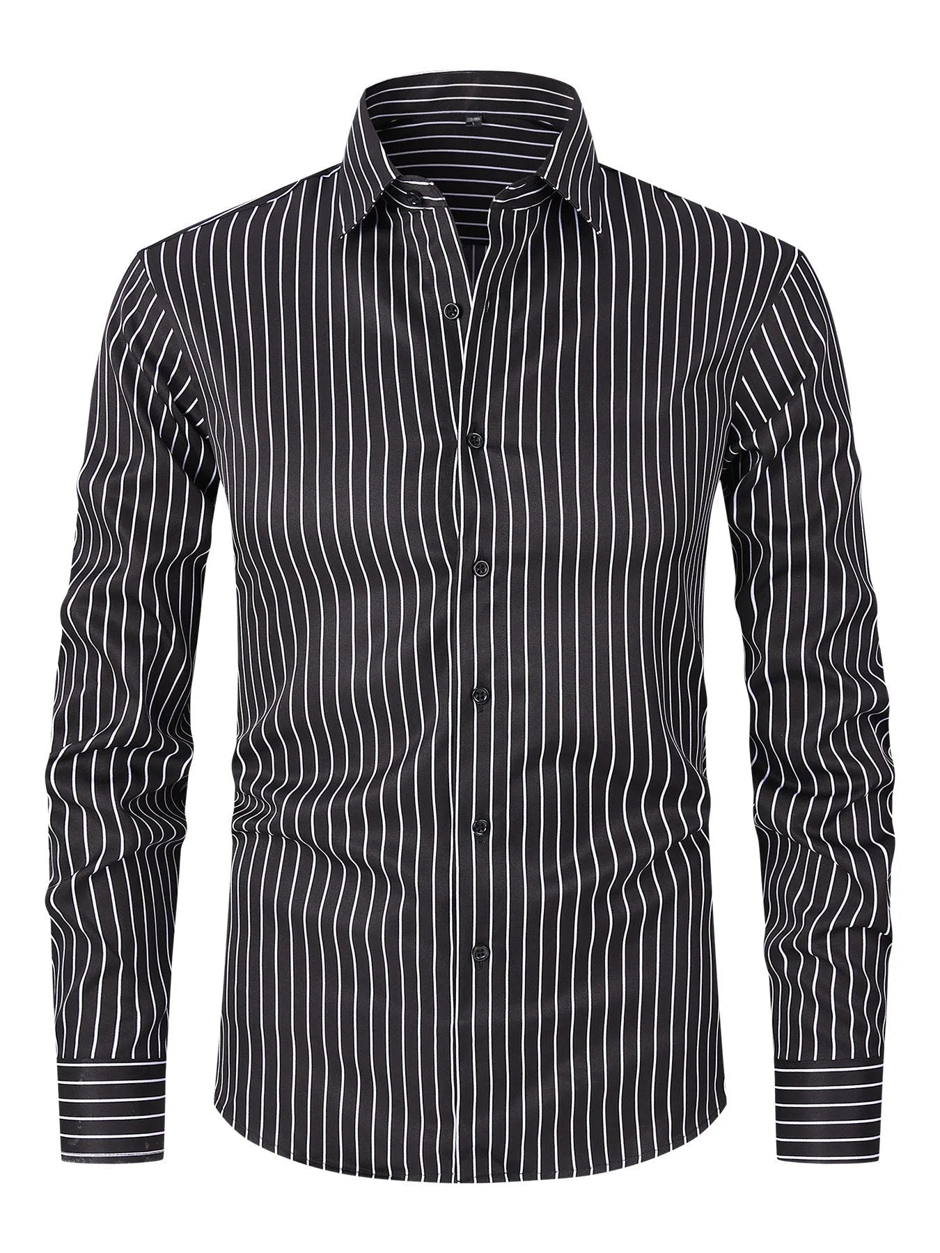 Men's slim fit striped business shirt with long sleeves in ice silk polyester blend fabric
