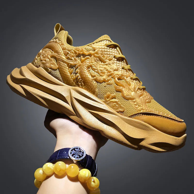 Casual Fly Knit sneakers in Chinese Dragon colour with rubber sole.