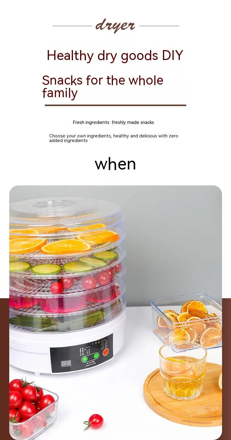 Five layer electric food dehydrator with stackable trays for drying fruit and vegetables