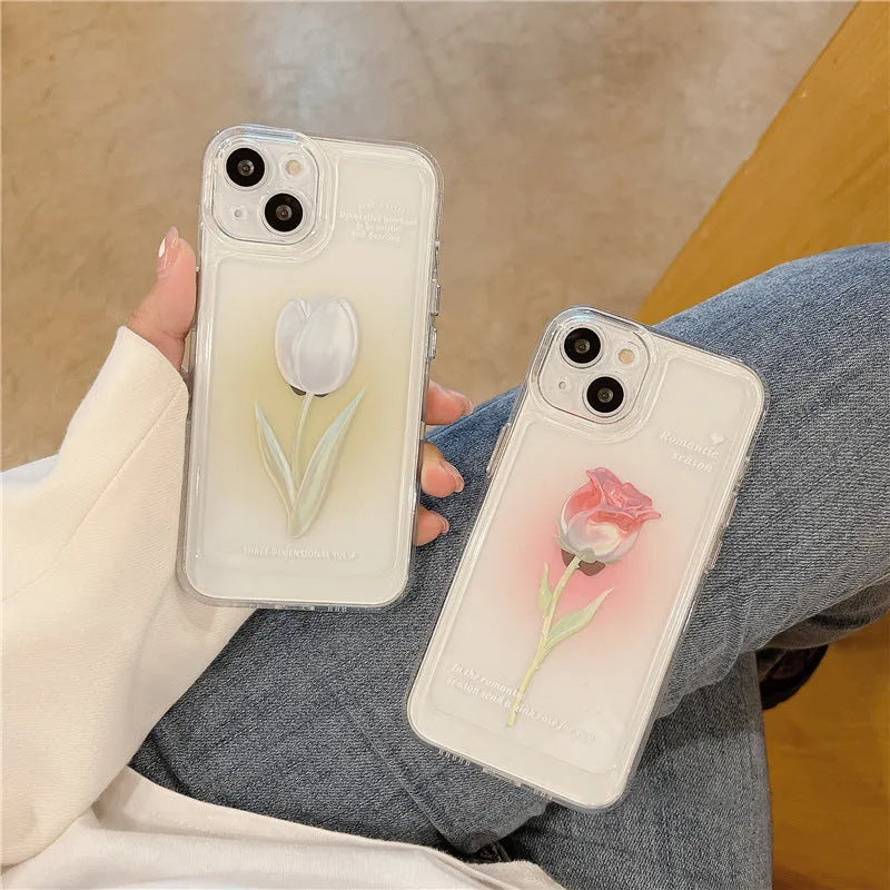 Tulip TPU all-inclusive shockproof phone case for iPhone in Gradient Rose and Tulip colours