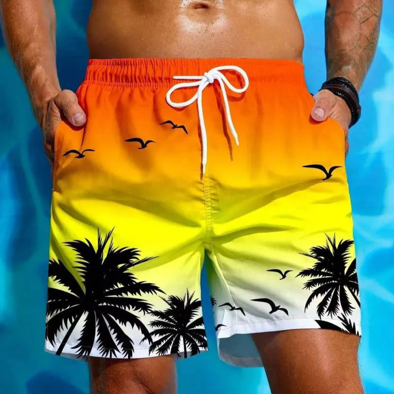 Men's ethnic style loose board swimming trunks in polyester, shown in colour J001.