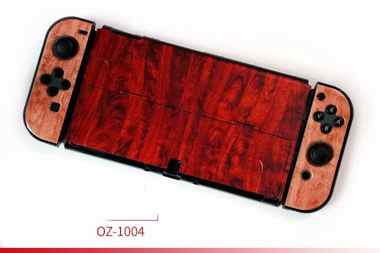 Nintendo Switch OLED hard protective case with cartoon pattern design showing front and back views