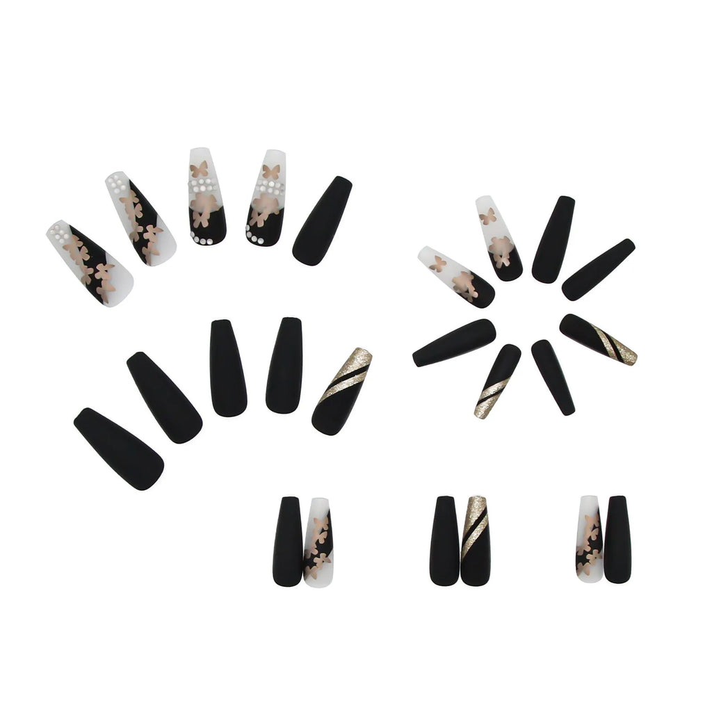 Z194 golden butterfly detachable nail polish patch with glue, 24 pieces per box