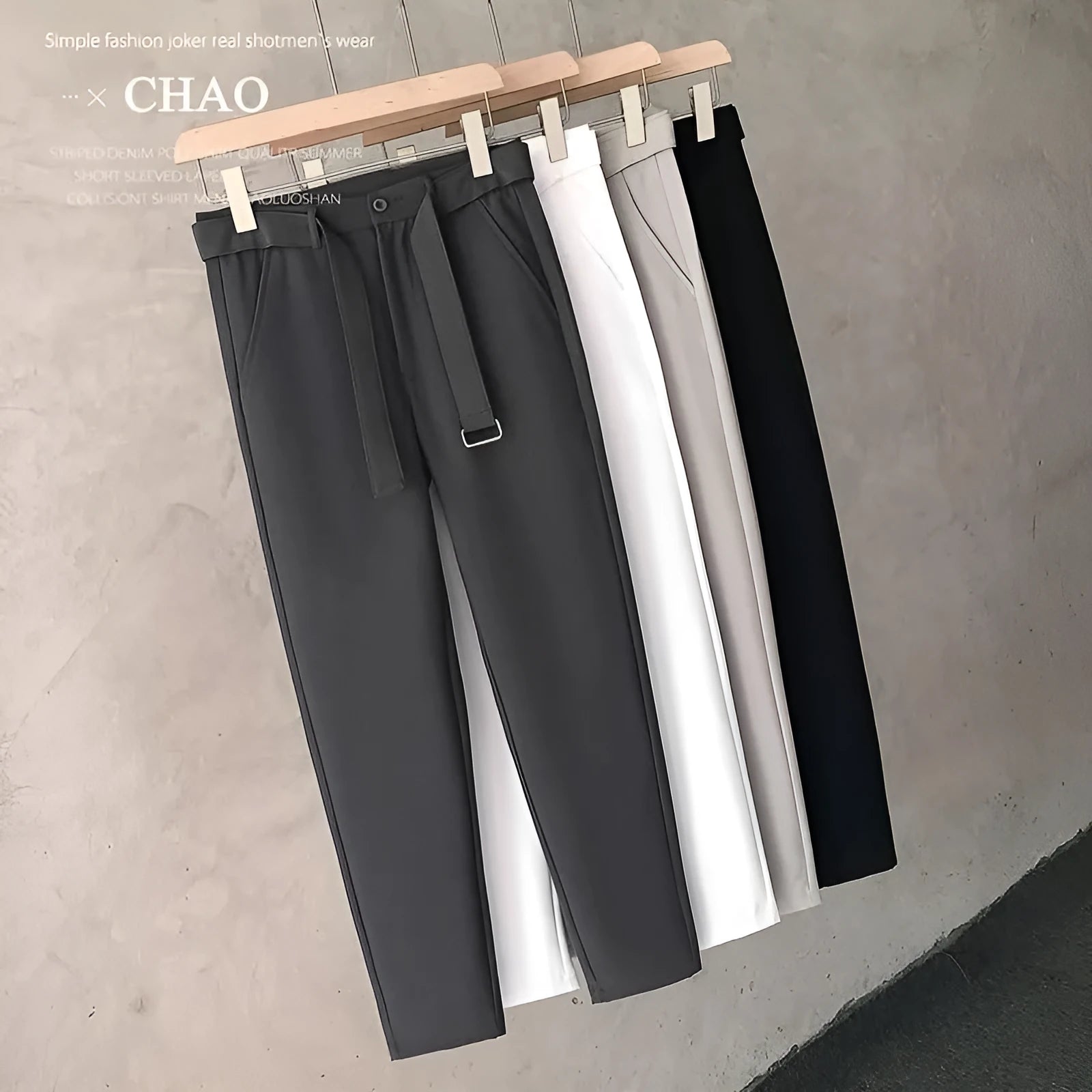 Boys slim straight wool trousers with tapered fit and straight leg opening in black colour