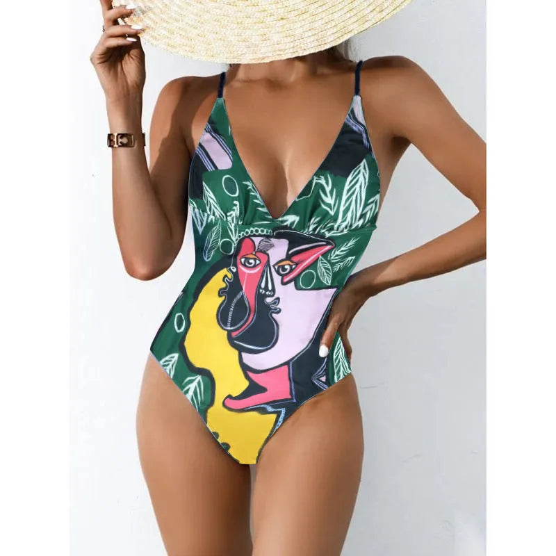 Women's plus size solid colour bikini swimsuit with backless design