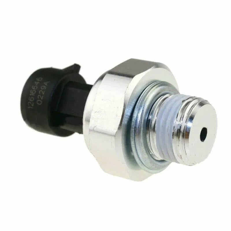 Genuine GM oil pressure sensor with electrical connector for Buick and Chevrolet vehicles.