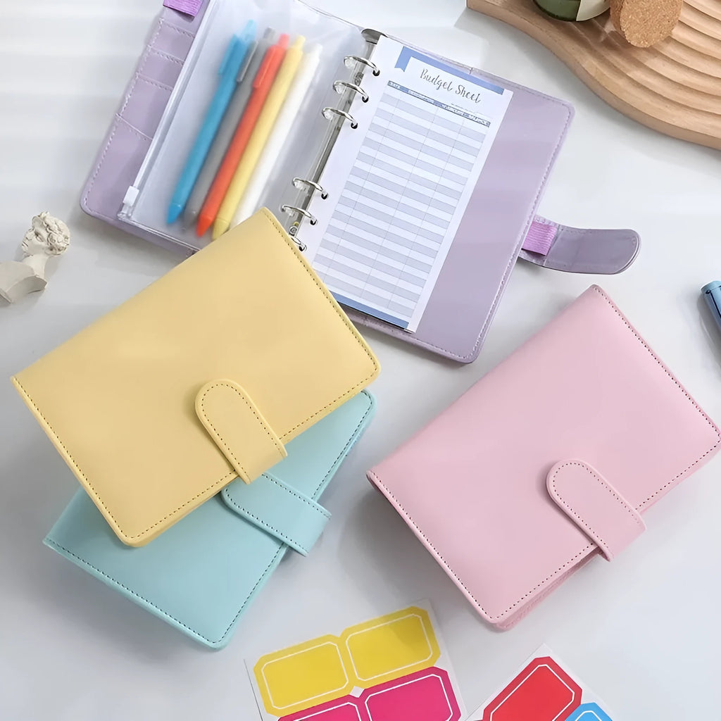 A5 PU leather notebook binder with zipper closure in solid colour options