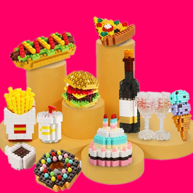 Children's plastic assembled small toy ornaments building block set in colour box packaging