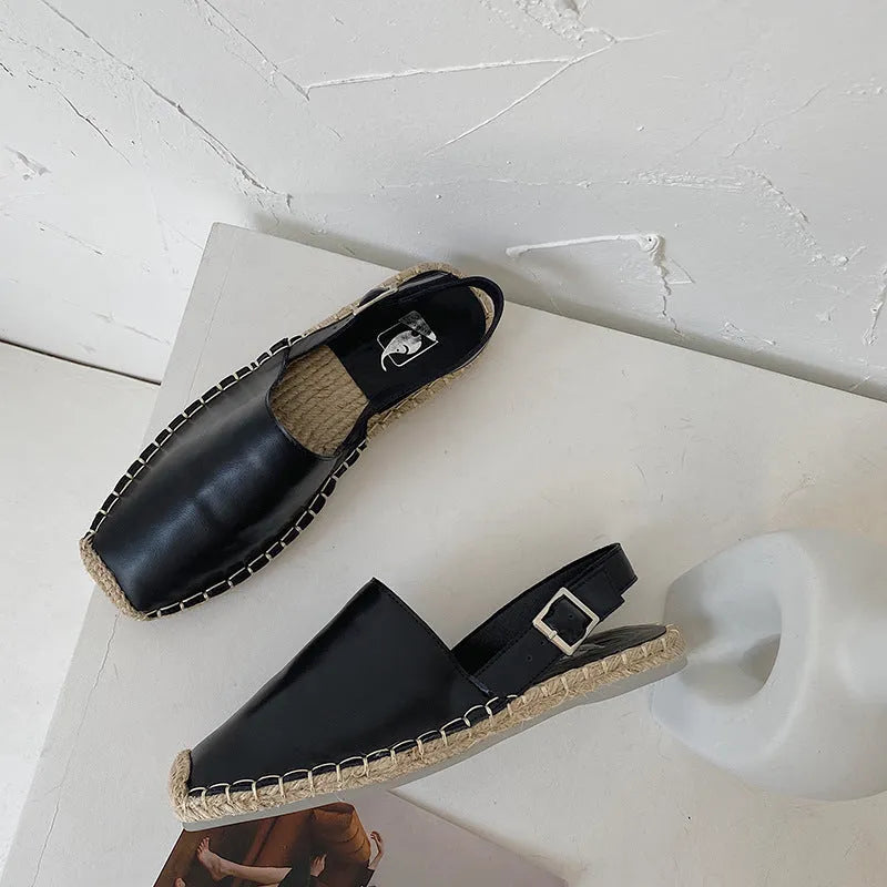 Women's retro-style flat sandals in canvas with an animal pattern, shown in multiple colours.