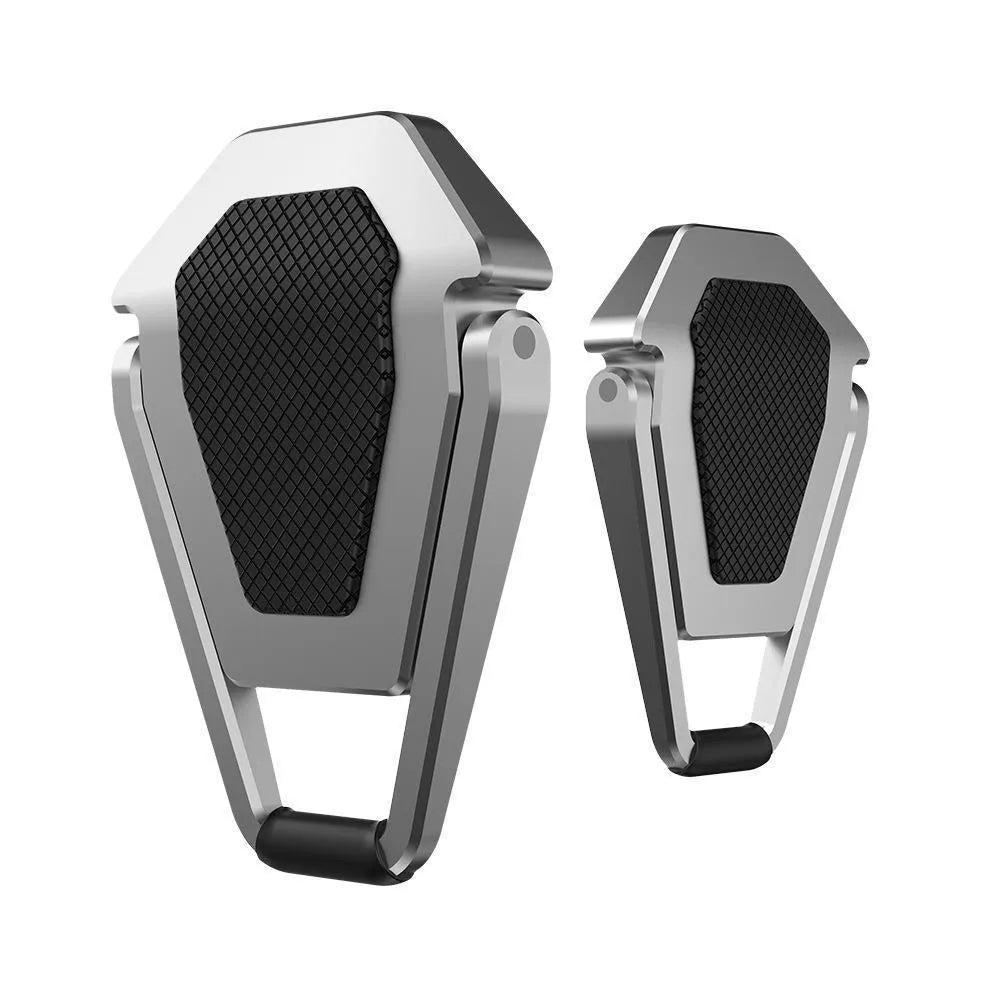 Aluminium alloy foldable laptop bracket showing compact folded size and silver colour