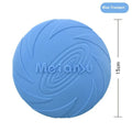 Dogs Base soft rubber dog frisbee toy in red, blue, and green colours shown in small, medium, and large sizes.