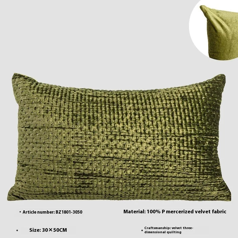Antique style quilted cushion in mercerized velvet with feather velvet core, available in square and waist pillow sizes